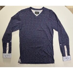 Maceoo Paris Mens V-Neck Long Sleeve Space Dye 100% Cotton Blue Pink Size S